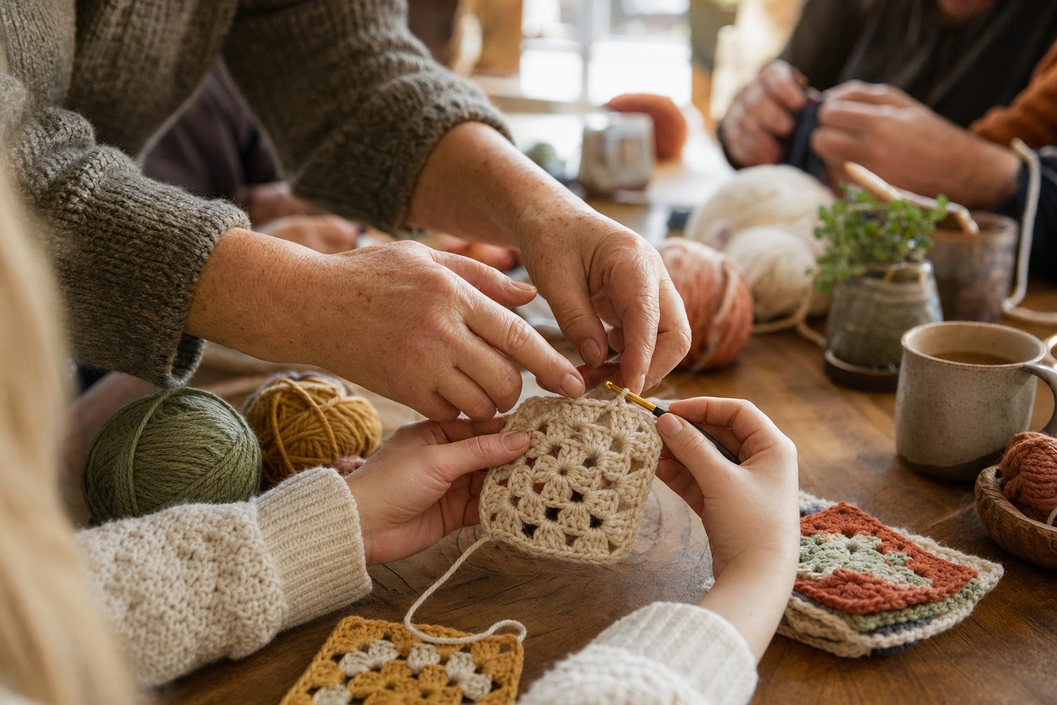 Illustrated beginner crochet workshop concept